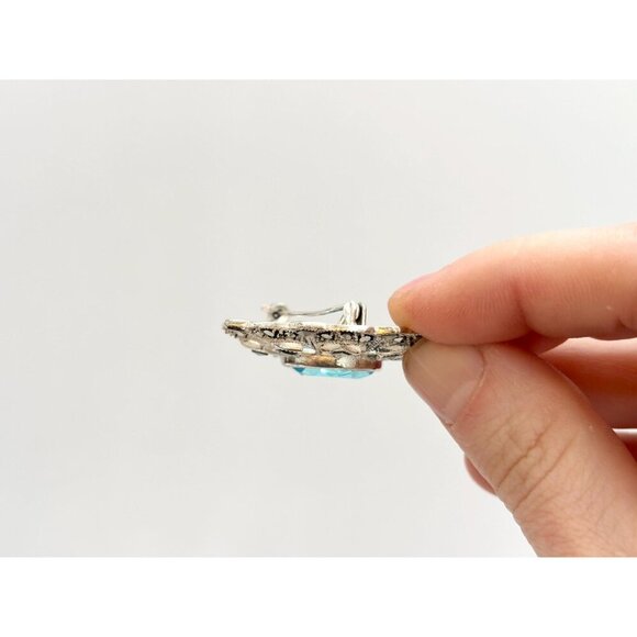 SOLD -Sterling Silver Vintage 925 Stamped Natural Marcasite & Acquamarine Brooch - Picture 8 of 9